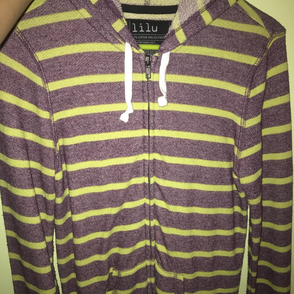 Purple and Lime Green/Yellow striped sweatshirt